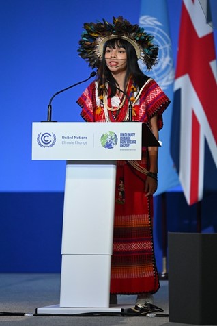 Txai Suruí speaking at the opening of the United Nations Glasgow COP26 climate summit in Glasgow.