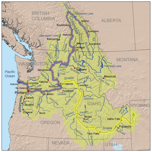 Map of the Snake River and the Columbia River.