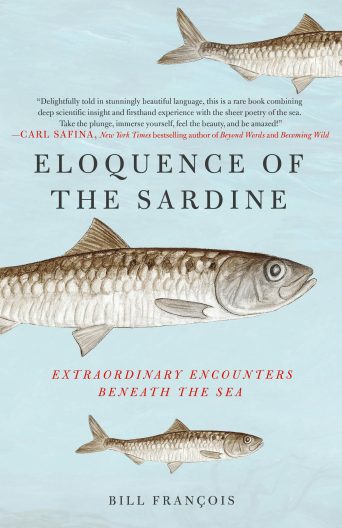 The book cover of "The Eloquence of the Sardine" showing three illustrations of a sardine.